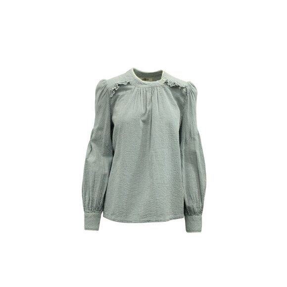 Ba&Sh Stripe Ruffled Shirt in Blue and White Cotton